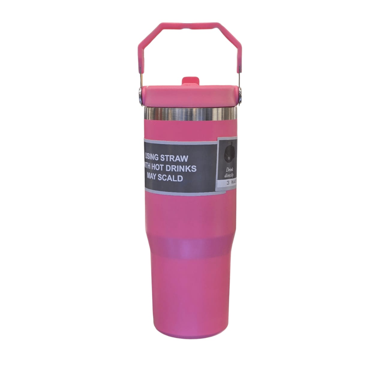 تراول ماگ استیل دسته دار 900 میل صورتی، فلاسک ماگ طرح استنلی